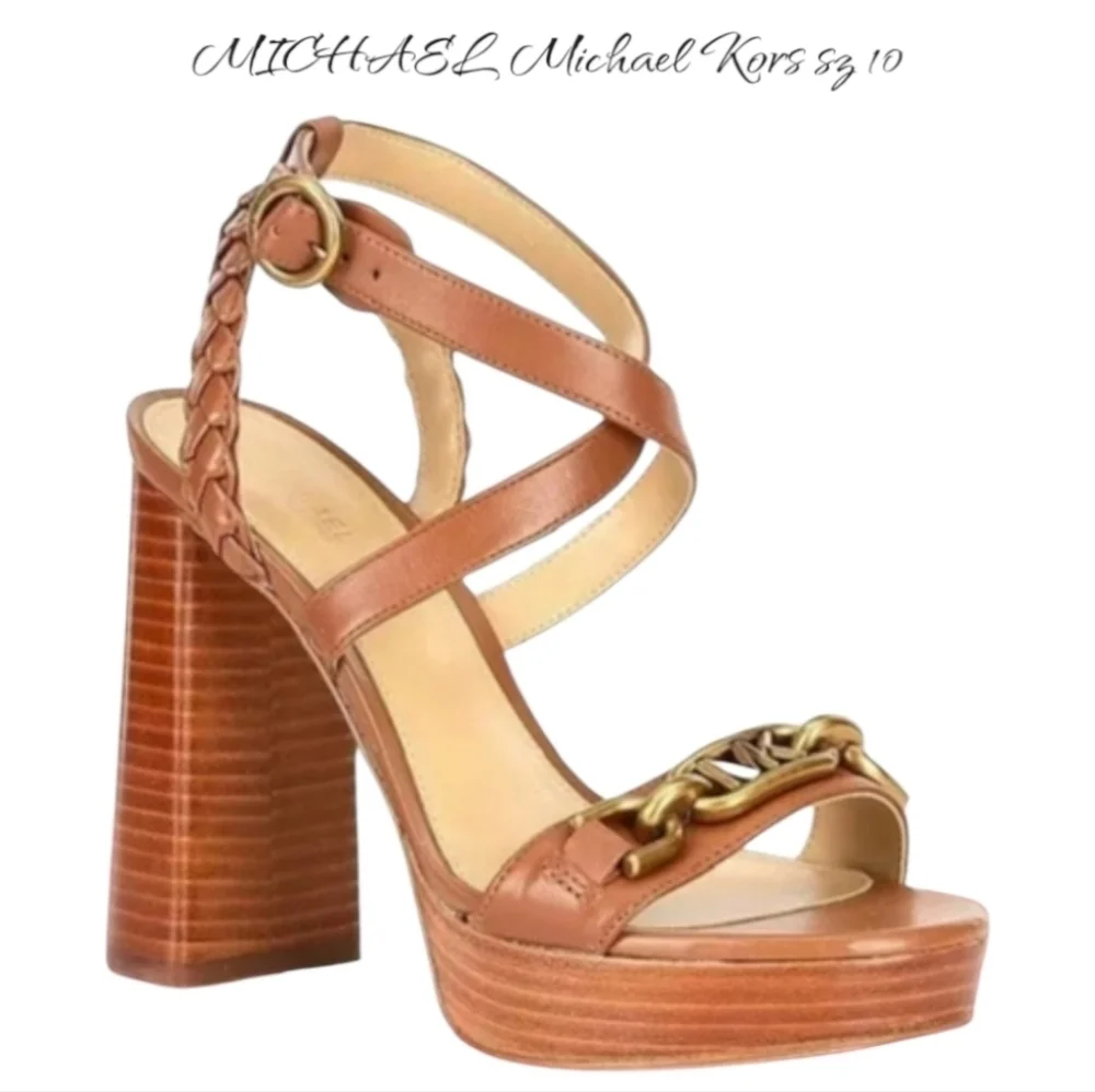 Michael Kors Kailey Brown Leather Platform Sandals 10 NWT